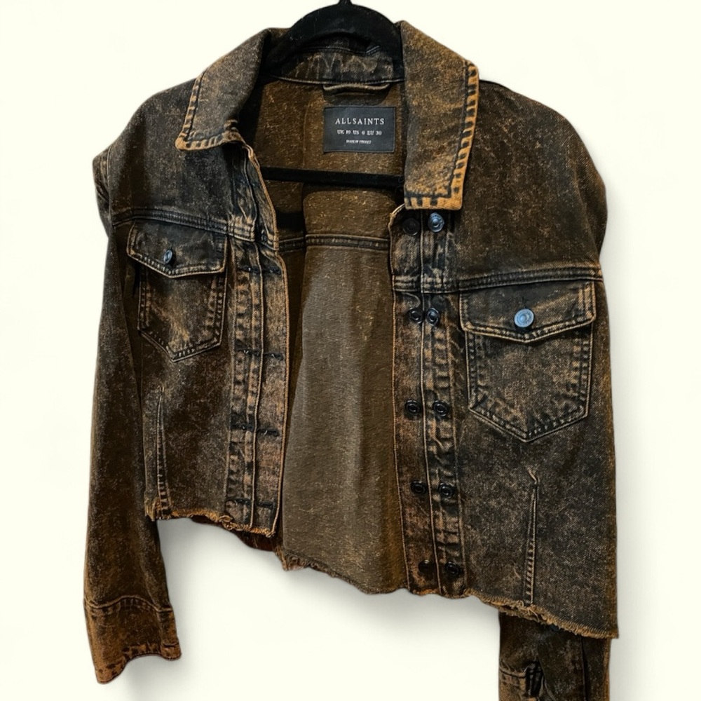 All Saints Pat Denim Jacket in Mustard Black US 6